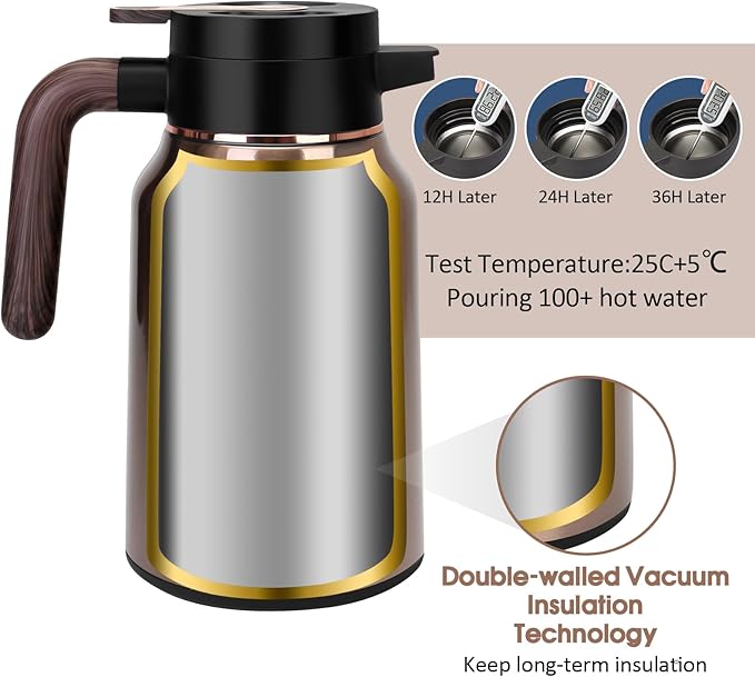 51oz Thermal Coffee Carafe, Stainless Steel Carafes for Hot Liquids 12 Hours, Insulated Coffee Carafes For Keeping Hot Coffee, Hot Water, Tea, Hot Beverage (Gold)