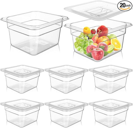 8 Set 1/6 Size Clear Polycarbonate Food Pans with Lids 4 Inch Deep Food Storage Containers Restaurant Hotel Pan with Lid Plastic Commercial Stackable Containers for Snack Fruits Vegetables Beans Corns