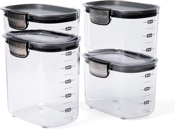 Progressive International ProKeeper+ 4-Piece Clear Plastic Modular Airtight Pantry Food/Snack Kitchen Storage Organization Container Canister Set