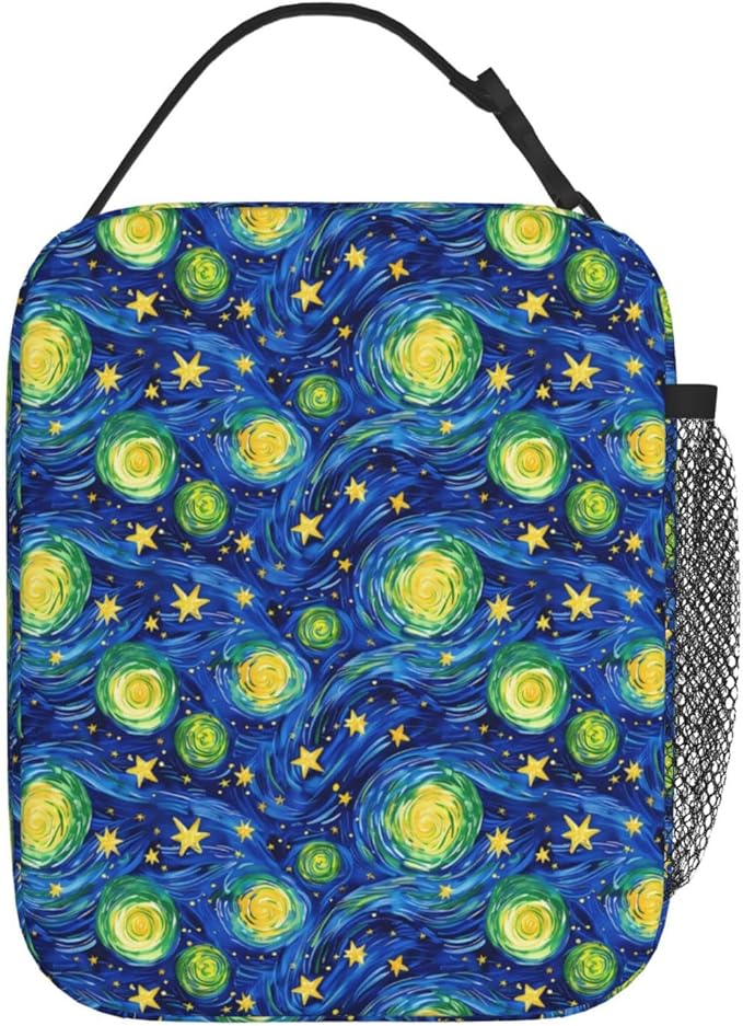 Reusable Starry Night Lunch Box for Kids Girls Boys Women Adult, Insulated Cute Space Lunch Bag,Polyester Cooler Handbags Case for School Picnic Work Travel Beach or Hiking (Vibrant Blue)