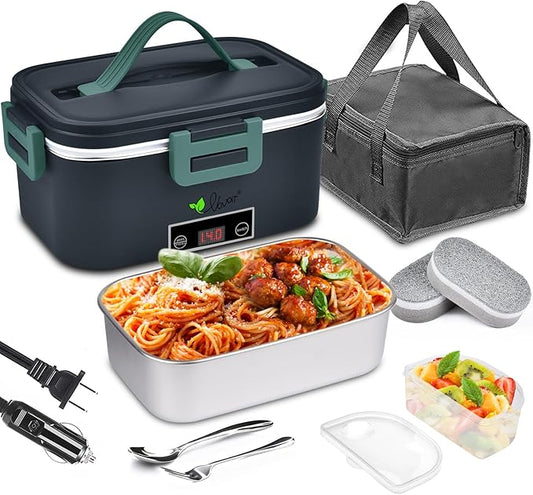 Vovoir 1.8L Large Electric Lunch Box,80W 110V/12V/24V 3 in 1 Portable Food Warmer Lunch Heater for Car Truck Home Work,Heated Lunch Boxes for Adults-Leak Proof