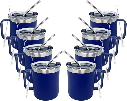 8pack 12oz Coffee Mug With Handle Bulk, Stainless Steel Insulated Travel Tumblers With,Double Wall Vacuum Camping Cup for Hot & Cold Drinks Tea (navy)