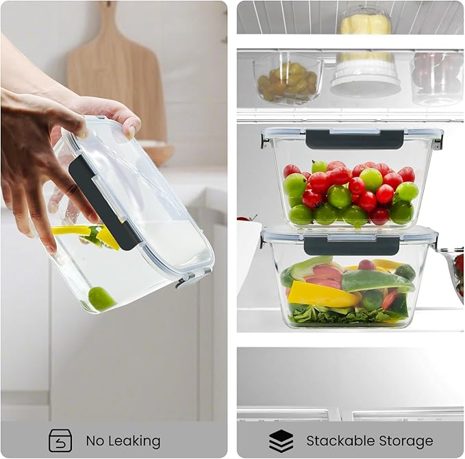 2 Pack Large Glass Storage Containers with Lids 85oz/10.5cup Big Airtight Glass Food Storage Containers for Rotisserie Chicken Watermelon Meal Prep, BPA Free, Freezer Dishwasher Oven Safe