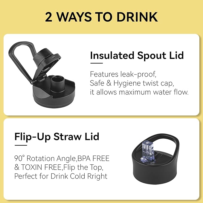 24 oz Insulated Water Bottle Bulk 4 Pack, Stainless Steel Sports Water Bottles with Straw Lid & Wide Mouth Lids, Double Walled Vacuum, Leak Proof, Dark Green