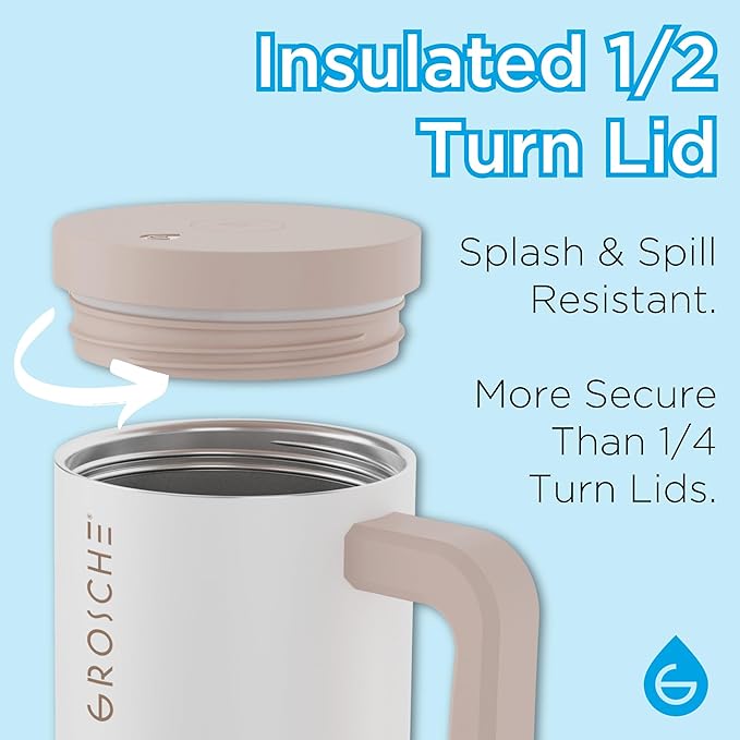 GROSCHE ASPEN 32 oz Tumbler with Handle and Straw. Extreme Insulation, Classy Design, Built to Last Insulated Stainless Steel Tumbler with Handle, Lid and Straw - Cream White