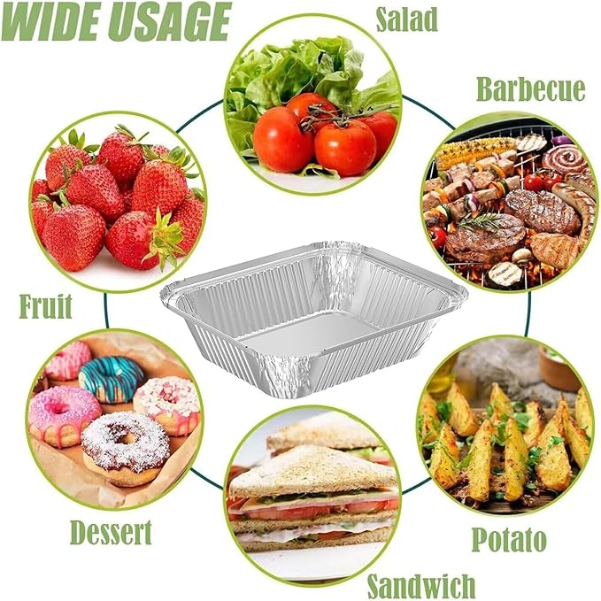 100 PACK 8.3"x6.2" Disposable Tin Foil Pans with Lids 2.25LB Aluminum Pans To Go Containers for Cooking, Baking, Catering Party Meal Prep, Take Out, Freeze