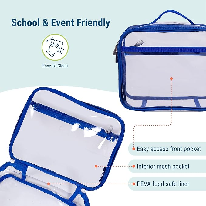 Wildkin Kids Insulated Lunch Box – Durable and Reusable for School & Travel - Clear w/Blue Trim