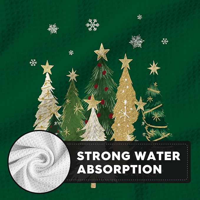 Artoid Mode Green Star Xmas Tree Merry Christmas Kitchen Dish Cloths, 12x12 Inch Quick Dry Microfiber Dishcloths for Kitchen Dish Rags Set of 2