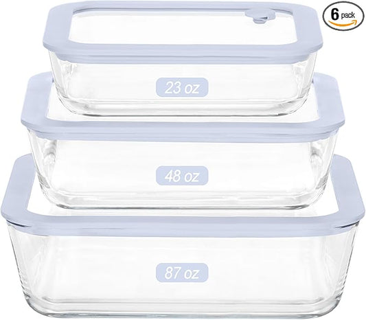 Urban Green Glass Food Container Set with Silicone Glass Lid, 3 Pack, Airtight, LeakProof, 100% Plastic Free, Meal Prep Food Storage Containers
