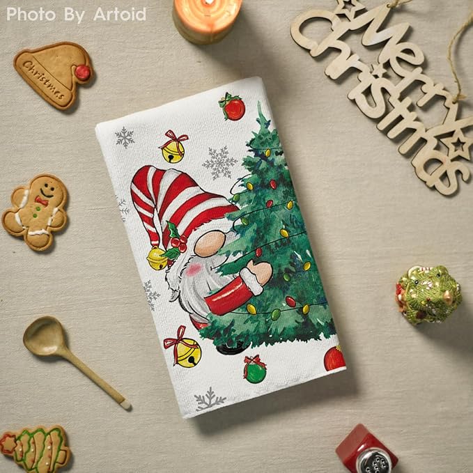 Artoid Mode Gnomes Xmas Trees Christmas Kitchen Towels Dish Towels, 18x26 Inch Daily Seasonal Winter Decoration Hand Towels Set of 2