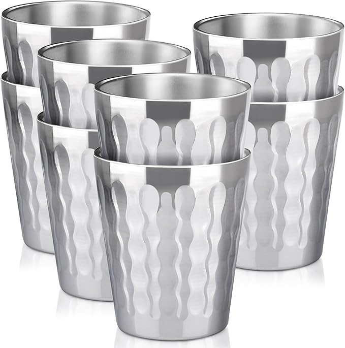 Beasea Stainless Steel Cups 10 oz, 8 Pack Small Bulk Stainless Steel Tumbler Stackable Insulated Cups for Drinking Double Wall Metal Glasses Tin Cups for Home Restaurant Office Party Camping