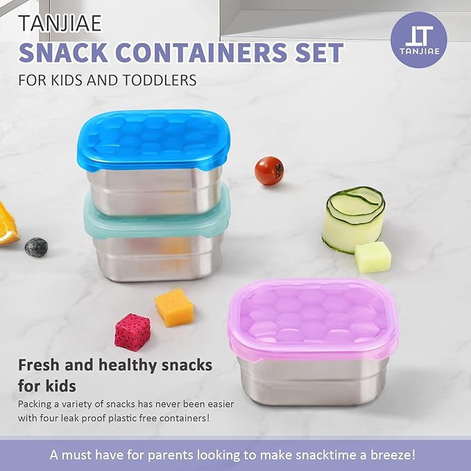 Snack Pro - Small (1 CUP) Stainless Steel Snack Containers for Kids | Easy Open Leak Proof Food Containers with Silicone Lids - Perfect Metal Toddler Lunch Box for Daycare and School (8oz*3)