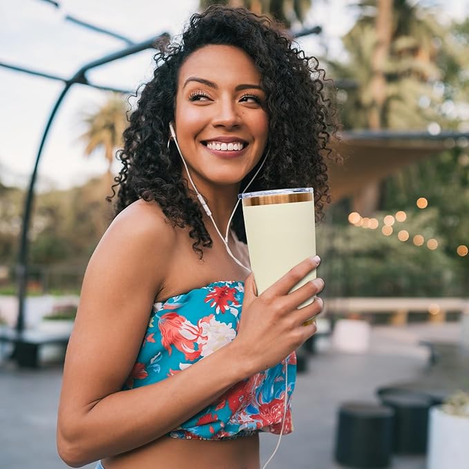 20 oz Tumbler Stainless Steel Tumbler with Lid and Straw, Double Wall Vacuum Insulated Travel Coffee Mug for Laser Engrave, Powder Coated Cup for Hot and Cold Drinks (Cream,1 pack)