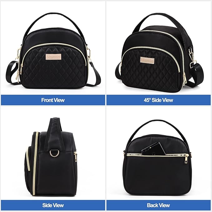 Black Cute Insulated Lunch Tote Bag for Women Work,Reusable Adult Lunch Box for Women, Stylish Wide Open Cooler Bag for Work(Black)