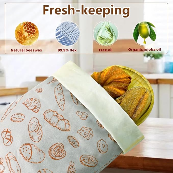 Bread Bags for Homemade bread,2 Pack Sourdough Bread Bags,Beeswax Bread Bags for Bourdough,Reusable Bread Storage