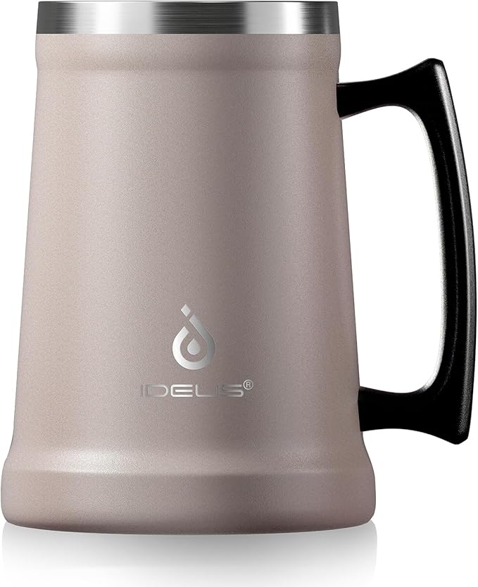 Ideus Insulated Beer Stein, 24/32oz Stainless Steel Double Walled Beer Mug Giant Bar Drinkware Metal Beer Cup with Big Grip Handle (24oz (710ml), Dusty Pink)