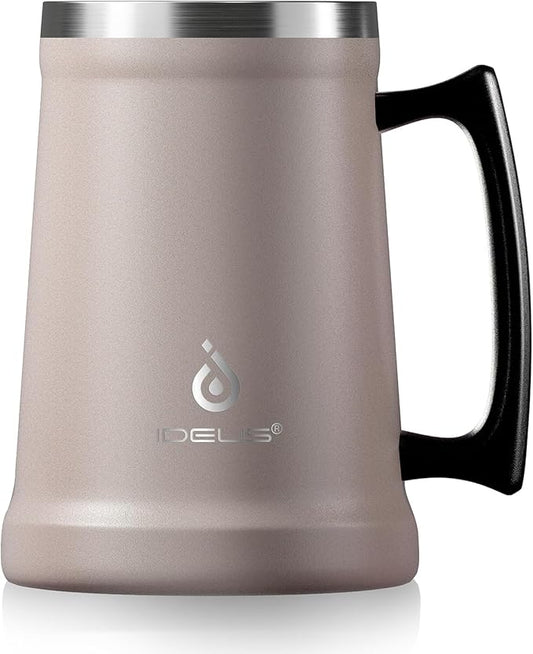 Ideus Insulated Beer Stein, 24/32oz Stainless Steel Double Walled Beer Mug Giant Bar Drinkware Metal Beer Cup with Big Grip Handle (24oz (710ml), Dusty Pink)