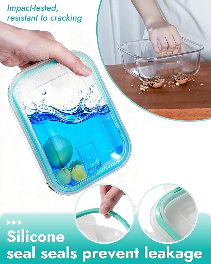 6-Piece Borosilicate Glass Food Storage Containers Set with Airtight Lids - Oven, Microwave & Freezer Safe, Leak-Proof, BPA-Free - Baking, Meal Prep & Gift Ready