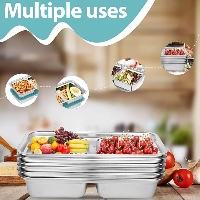 8 pcs Stainless Steel Snack Containers with Lids, Multi Compartment Reusable Grab and Go Snack Boxs, for Food Pack Take-Out Condiments, Dips, Leakproof, for Travel and Outdoor Camping