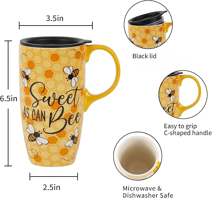 Topadorn Ceramic Mugs Porcelain Latte Tea Cup Coffee Mug with Gift Box,17oz.Sweet as Can Bee