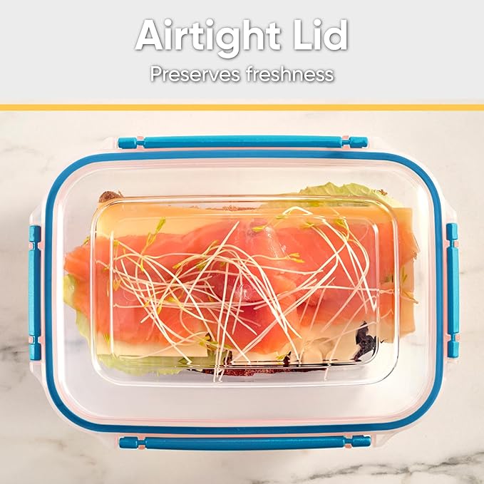 Superio Plastic Food Storage Container with Airtight Lid- 80 Oz, BPA Free, Leakproof, Stackable, Microwave, Dishwasher and Freezer Safe, Blue