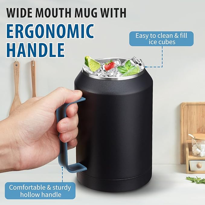 32oz Coffee Tumbler with Handle and Straw - Drink Lid & Protective Cup Mat, Stainless Steel Double Wall Insulated Tumblers, 32 oz Water Bottle Keep Cold 36 Hot 24 Hrs, Home Office Work Extra Large Mug