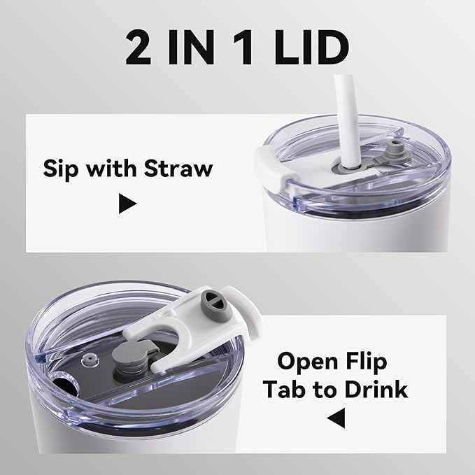 VEGOND 30 oz Insulated Stainless Steel Tumbler with lid and straw Double Wall Vacuum Travel Coffee Mug with Non-Slip Silicone Base, Sweat Proof Powder Coated Cup for Hot Cold Drinks, White