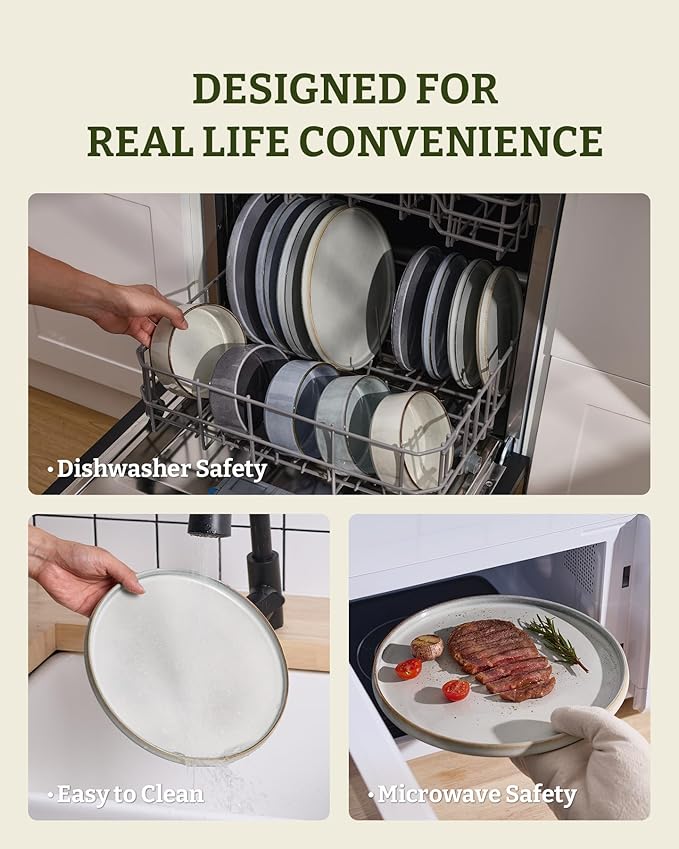 Famiware Annecy Plates and Bowls Sets, 12 Pieces Dinnerware Sets, Microwave and Dishwasher Safe Dishes Set for 4, Chip and Scratch Resistant, Grey-White