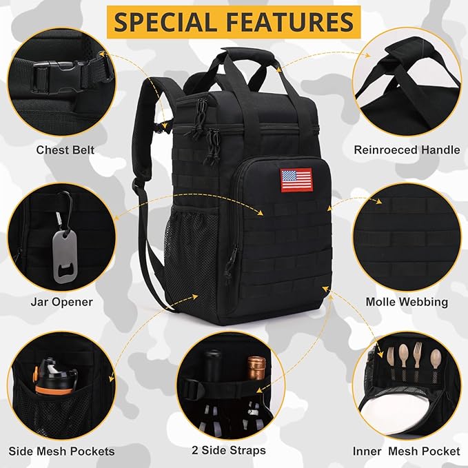 Tactical Backpack Cooler,Lunch Backpack for Men Adults Work with Handle，Soft Cooler Backpack Insulated Waterproof Leak Proof