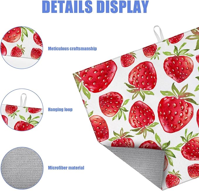 Strawberry Dish Drying Mat for Kitchen Counter Drying Pad Absorbent Reversible Dish Drainer Rack Mats Draining Pad 18"x24"Inch