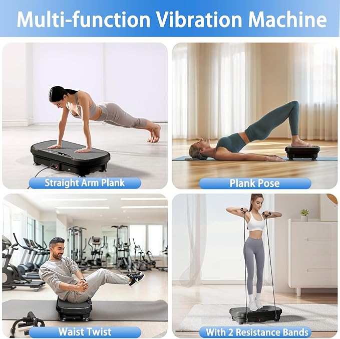 Vibration Plate Exercise Machine, Full Body Shaker Workout Vibration Plate for Lymphatic Drainage Weight Loss, Waver Vibrating Fitness Platform with Resistance Bands, Low Noise Home Fitness for Adults