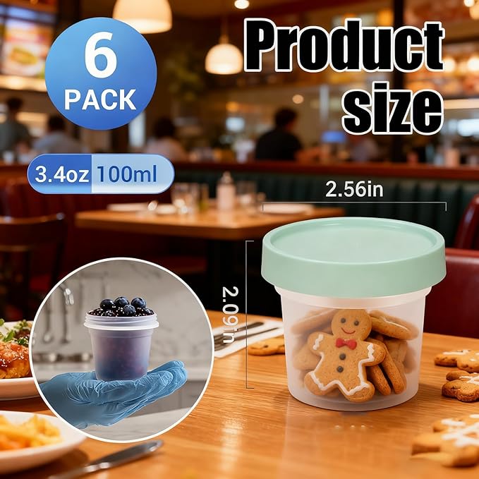 6 Pack 3.4oz Food Storage Containers, Plastic Containers with Twist Top Lid, Reusable Dishwasher Freezer Safe Airtight, Takeout Container - Ideal for Soup and More