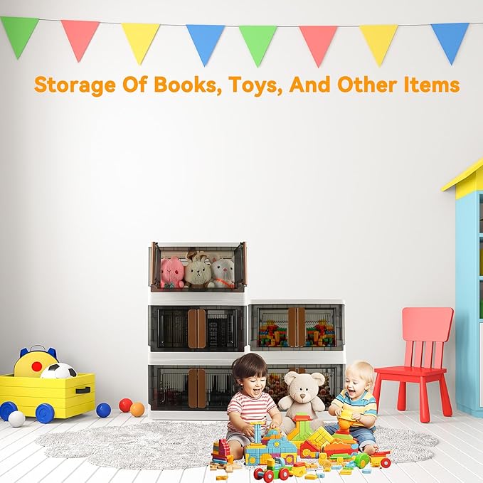 Storage Bin, Cabinet with Lids, 8.4 Gallon Capacity (Per One), 2 Pack, With Double Door and Locks, Foldable, Transparent, For Toys, Cloth, Books