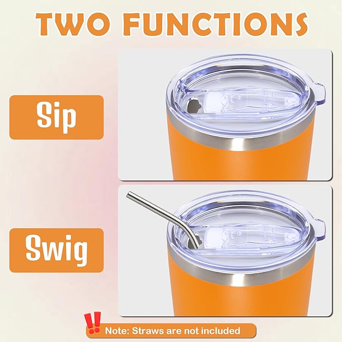 20oz Tumbler Stainless Steel Tumbler Cup with Lid Vacuum Insulated Double Wall Travel Mug, Durable Powder Coated Travel Coffee Tumbler Mug for Hot & Cold Drinks,Orange,4 Pack