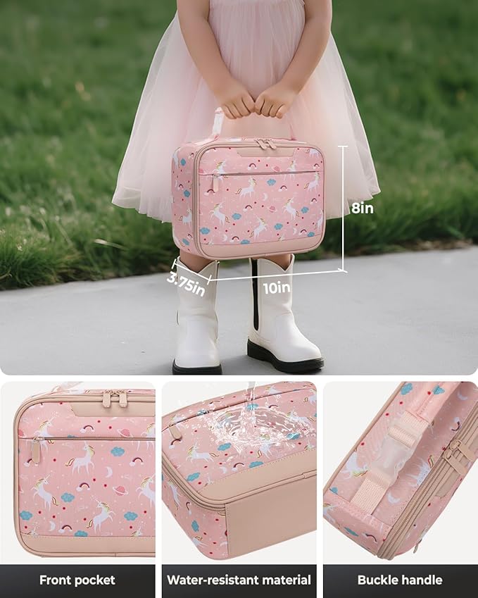 Tuwubi Kids Lunch Bag Insulated Lunch Box for Kids Small Lunch Bag for Boys/Girls Durable Lunchbox for School,Pink Unicorn 10-Can(5L)