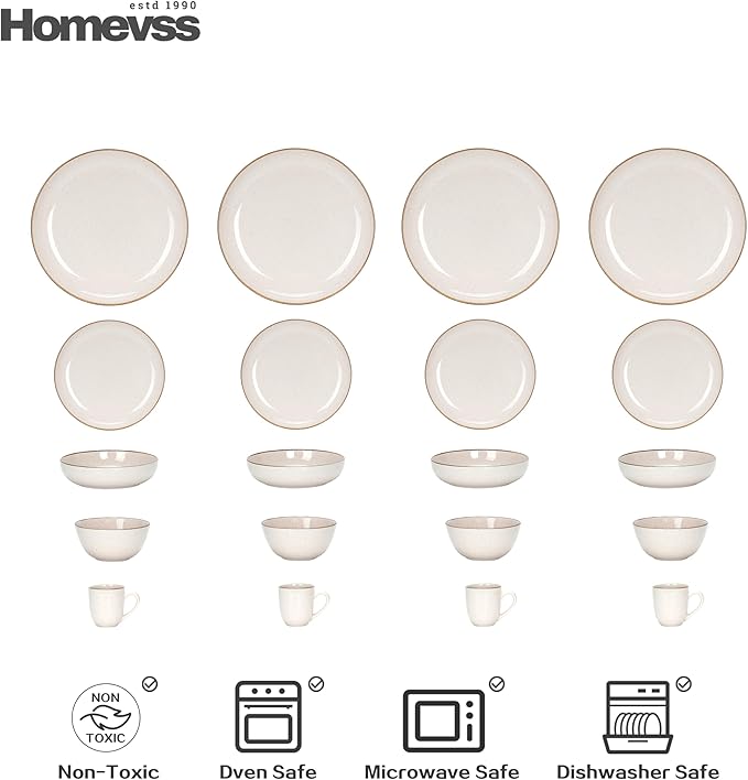 Eur-Nordic Shape Raising Rim 20pc Dinnerware Set, Shiny Glaze Peach with Speckle Effect