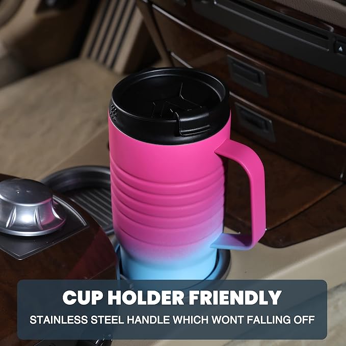 HAUSHOF 24 oz Travel Mug with Handle, Stainless Steel Vacuum Insulated Coffee Travel Mug, Double Wall Travel Mugs with Leakproof Lid, BPA Free
