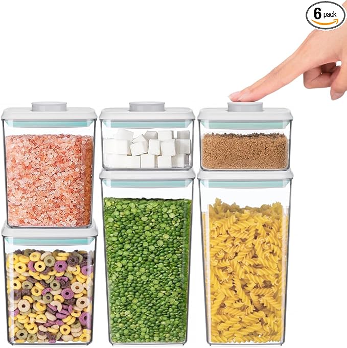 Airtight Food Storage Containers 6 Pcs, 3 Sizes (500ml/0.5qt,1.2L/1.2qt,1.8L/1.8qt) with One-Touch Lids, Leakproof Stackable Kitchen Pantry Organizers for Dry Food,Snacks,Flour