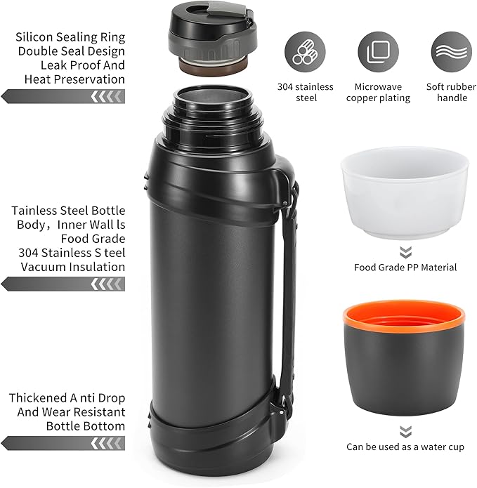 85oz Large Coffee Thermoses for Travel - Insulated Water Jug Classic Vacuum Bottle with Plastic Cup - Stainless Steel Thermos for Hiking Fishing