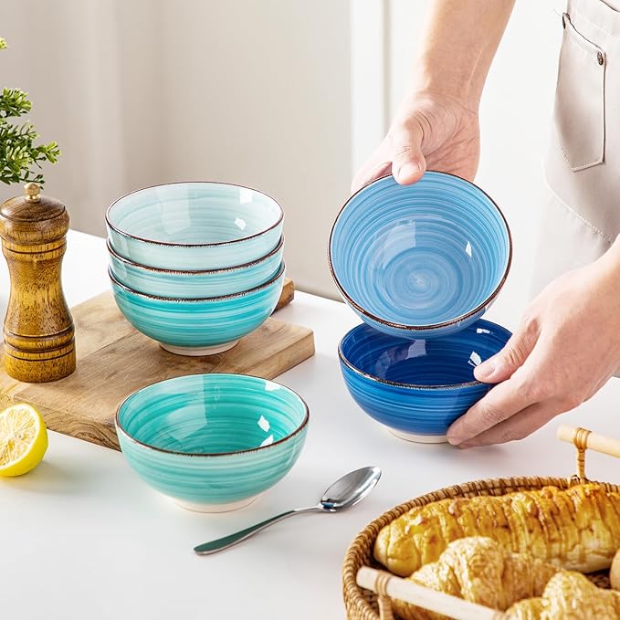 vancasso Bonita 12 Oz Small Bowls Set of 6, Ceramic Mini Dessert & Dipping Dishes, 5" Kids Bowls for Dip and Snacks, Dishwasher & Microwave Safe, Blue