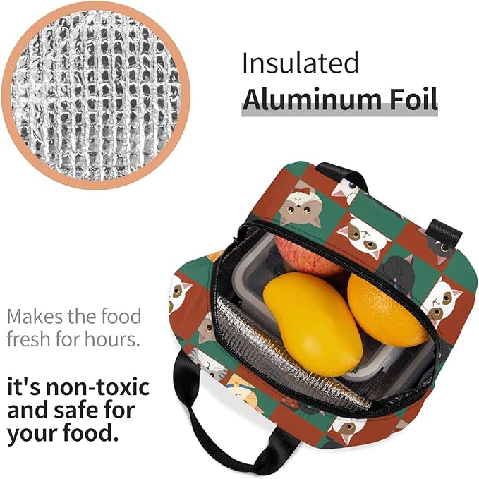 Cat Lunch Bag Kids Cute Insulated Cat Lunch Box for Girls Women Men Reusable Lunch Tote for Office Work Picnic Hiking