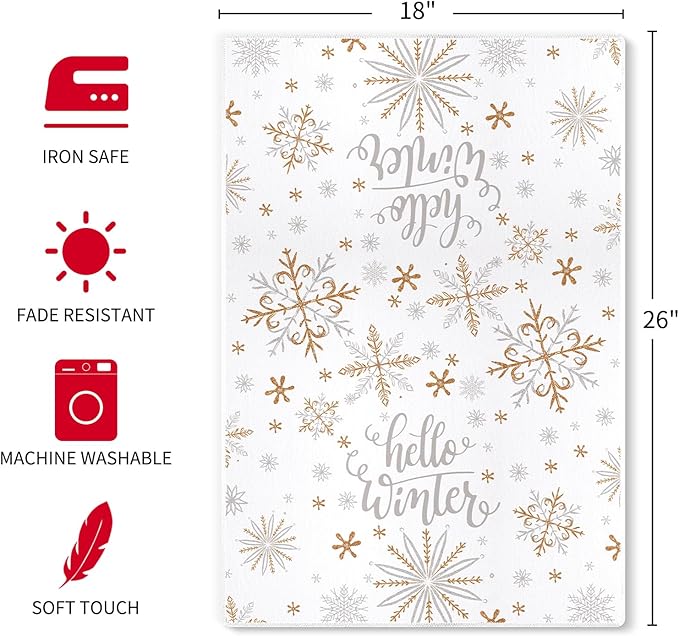Siilues Christmas Kitchen Towels Set of 2, 18x26 Inch Merry Christmas Dish Towels Hello Winter Christmas Decor Seasonal Winter Christmas Decorations for Home Drying Dishcloth
