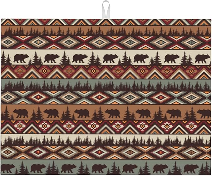 Bear Mountain Microfiber Dish Drying Mat for Kitchen Counter Vintage Rustic Dishes Pad Dish Drainer Rack Mats 18"x24" Absorbent Washable Reusable