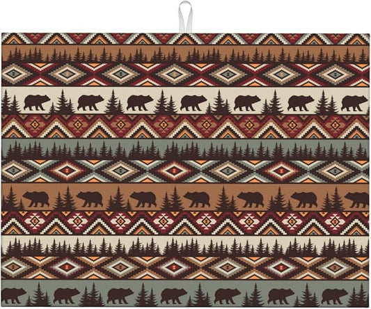 Bear Mountain Microfiber Dish Drying Mat for Kitchen Counter Vintage Rustic Dishes Pad Dish Drainer Rack Mats 18"x24" Absorbent Washable Reusable