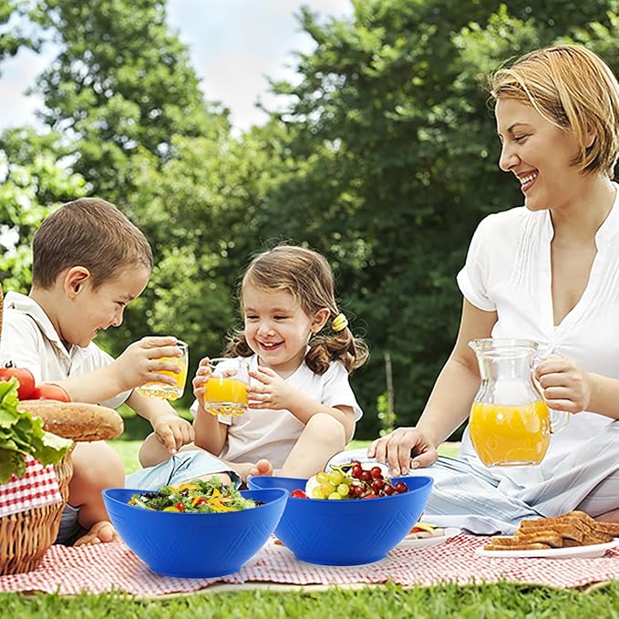 Wrova Large Wheat Straw Bowls,Big Salad Bowls set of 2,Unbreakable Serving Bowls Microwave & Dishwasher Safe, Alternative for Plastic Bowl Sets for Kitchen.Blue