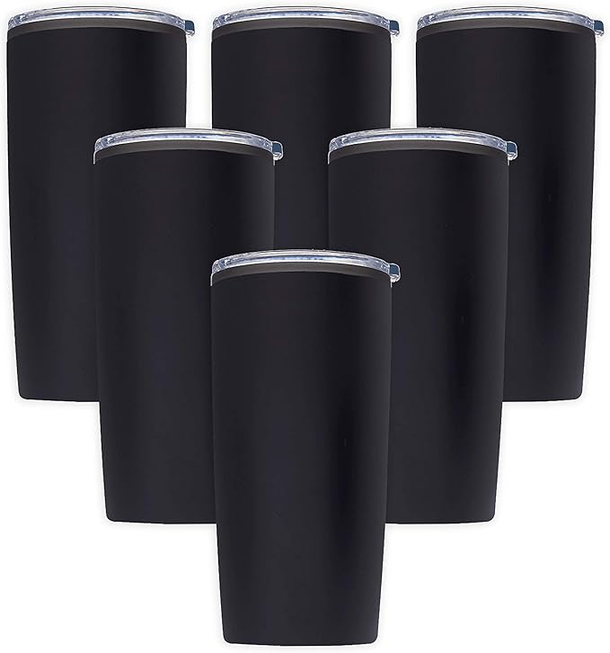 DISCOUNT PROMOS Plastic Tumblers 20 oz. Set of 6, Bulk Pack - With lids, Ice Coffee Tumbler, To Go Cup, Insulated - Black