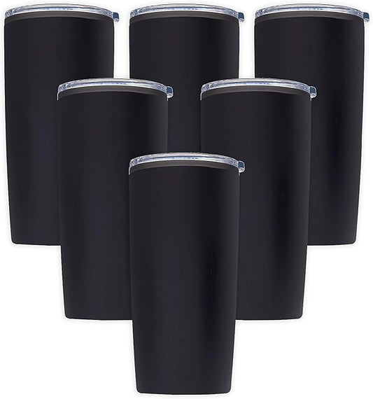 DISCOUNT PROMOS Plastic Tumblers 20 oz. Set of 6, Bulk Pack - With lids, Ice Coffee Tumbler, To Go Cup, Insulated - Black