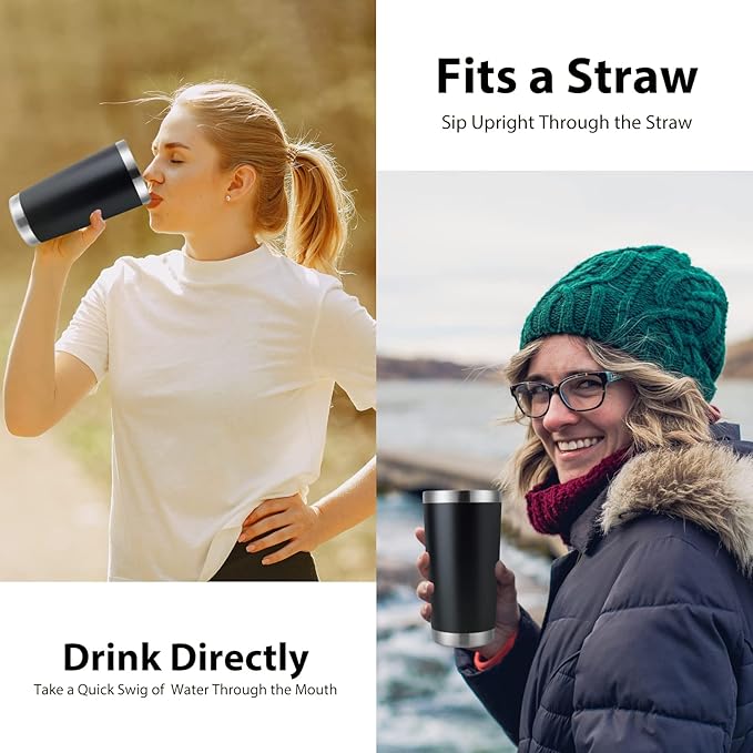 DOMICARE 20oz Stainless Steel Tumbler Bulk with Lid, Double Wall Vacuum Insulated Travel Mug, Powder Coated Coffee Cup, Powder Black, 4 Pack