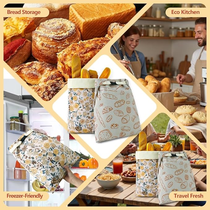 Bread Bags for Homemade bread,2 Pack Sourdough Bread Bags,Beeswax Bread Bags for Bourdough,Reusable Bread Storage