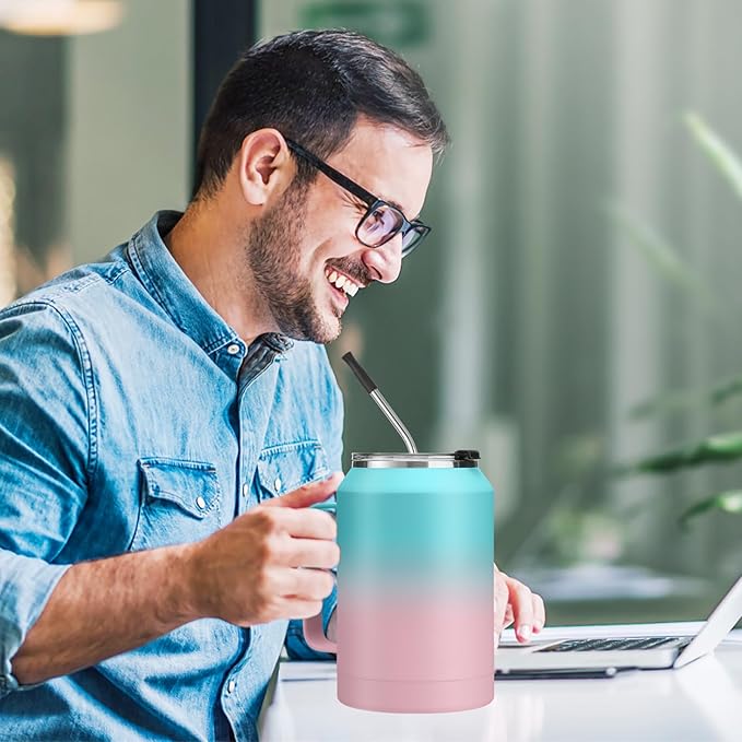 32oz Coffee Tumbler with Handle and Straw - Drink Lid & Protective Cup Mat, Stainless Steel Double Wall Insulated Tumblers, 32 oz Water Bottle Keep Cold 36 Hot 24 Hrs, Home Office Work Extra Large Mug